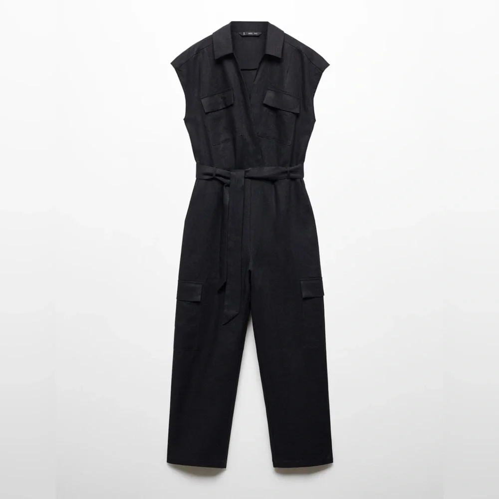 NWT Mango CARGO-STYLE LINEN JUMPSUIT size small